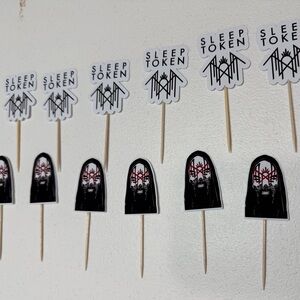 Sleep Token Themed Party Cupcake Toppers - Black and White